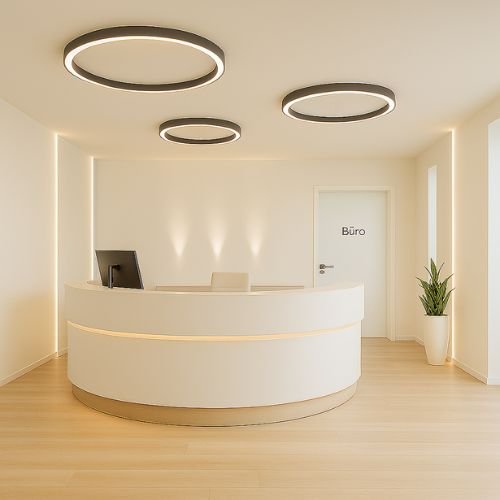 Moderne Beleuchtung für den Empfang einer Zahnarztpraxis